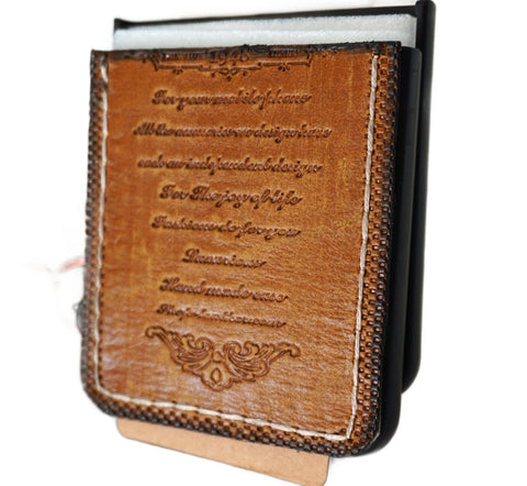 Handmade tan leather phone case for Galaxy Z Flip 4-8, designed by DAVISCASE, showcasing its stylish, durable exterior.