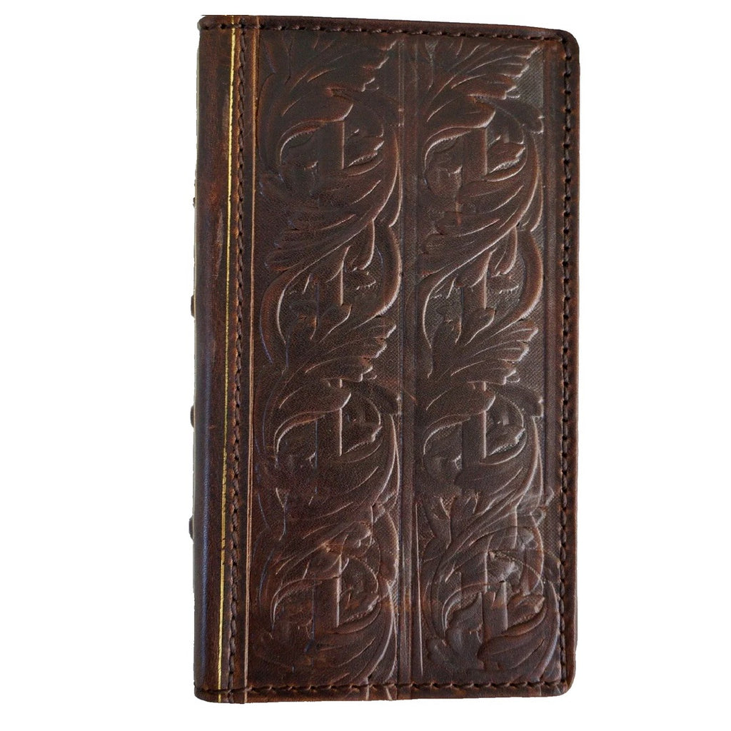Genuine leather wallet case for Google Pixel phones by DAVISCASE, featuring Bible book stamp art and multiple phone size options.