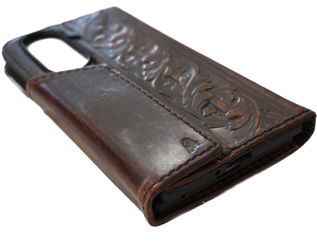 Handmade genuine leather phone case for Galaxy Z Fold 8, 7, 6, 5, with vintage dark art wallet design by DAVISCASE.