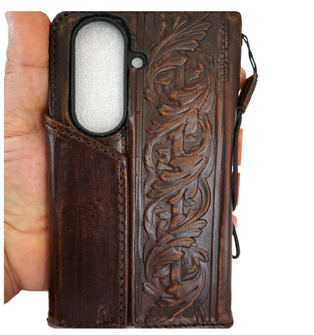 Genuine Leather For Galaxy Z Fold 8 7 5 6 Fold8 Ultra HandMade Case Art Wallet Dark Book Vintage Full Grain Luxury Diy
