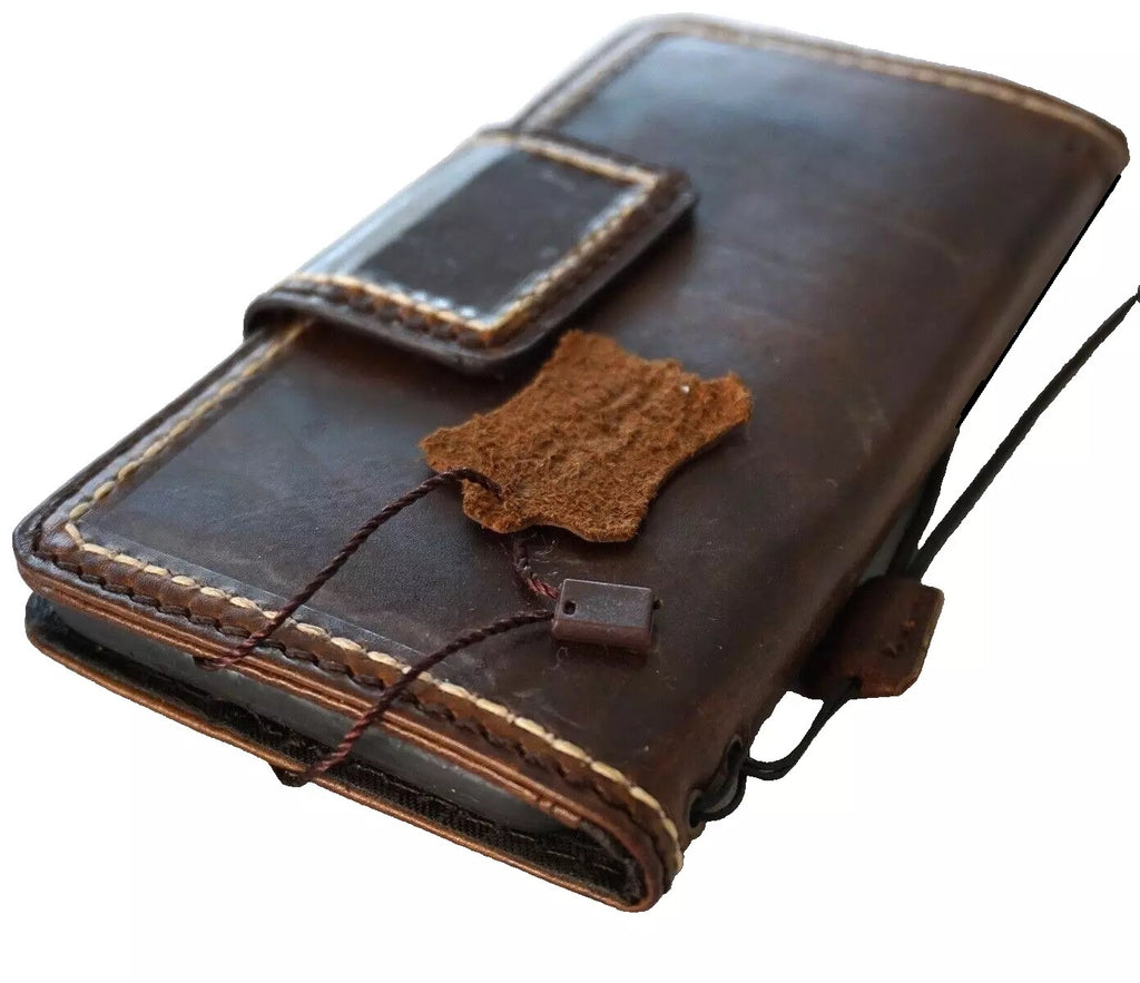 Handmade vintage dark genuine leather Galaxy Z Fold 3 4 5 6 7 wallet book phone case by DAVISCASE with sewn details.