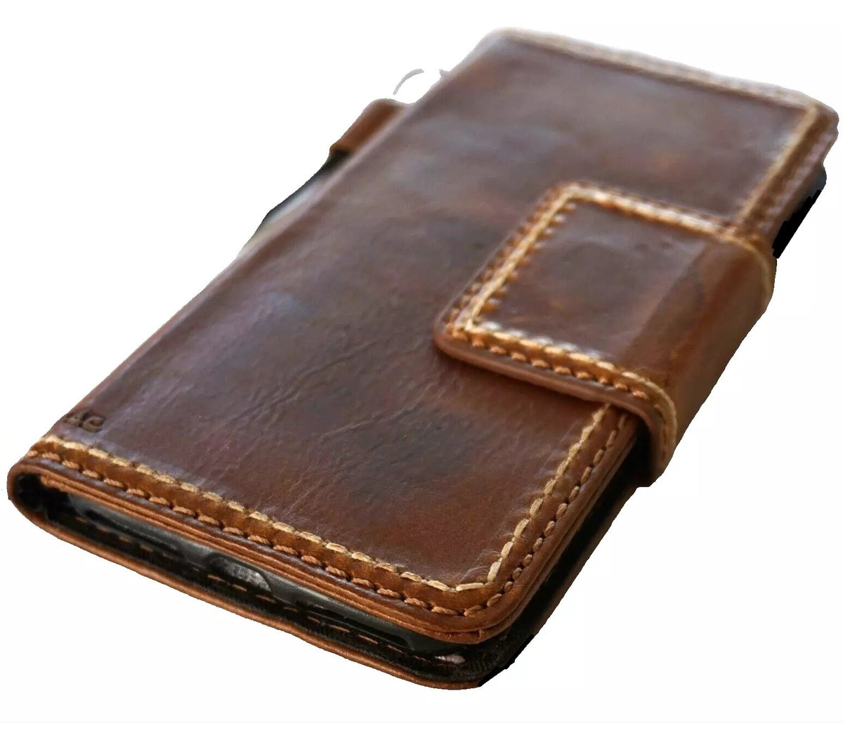 Handmade genuine leather phone case for Galaxy S24, S22, S21, S20, S23, S25 Ultra, and Note series with wallet and magnetic closure.