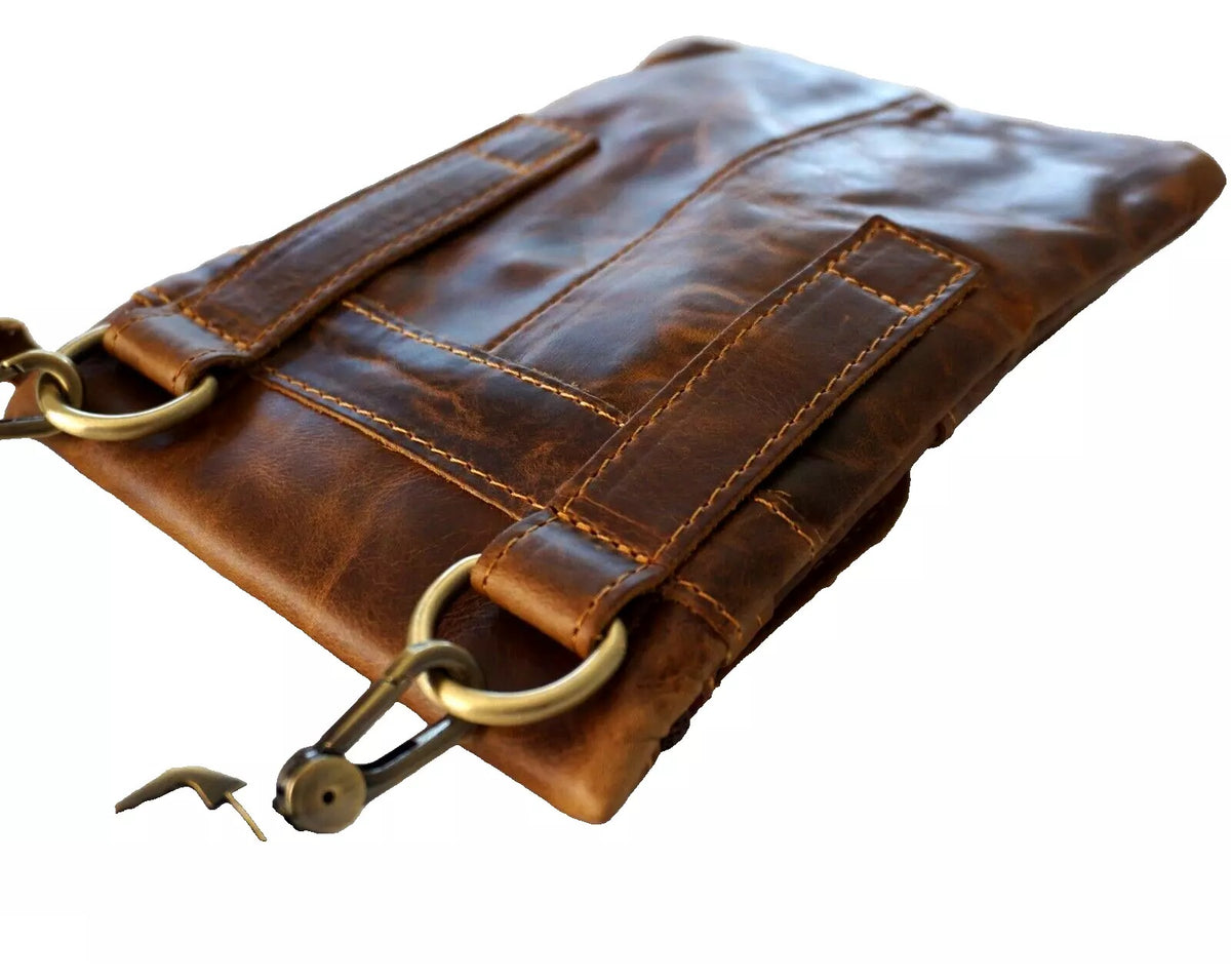 Genuine brown leather crossbody bag for men, vintage style with a slim, soft design by DAVISCASE.