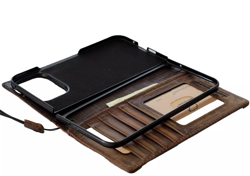 Genuine leather wallet case for Google Pixel Fold by DAVISCASE, with hand-stitched design and secure closure.