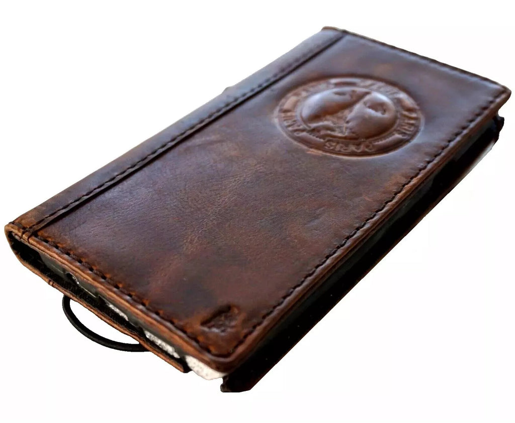 Handmade genuine leather phone case by DAVISCASE for Galaxy S22, S21, S20, S23, Note 20, A71, A51, with wallet and Eiffel Tower design.