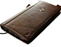 Handmade genuine leather phone case for Apple iPhone models, featuring vintage style, card slots, and a wallet book design by DAVISCASE.