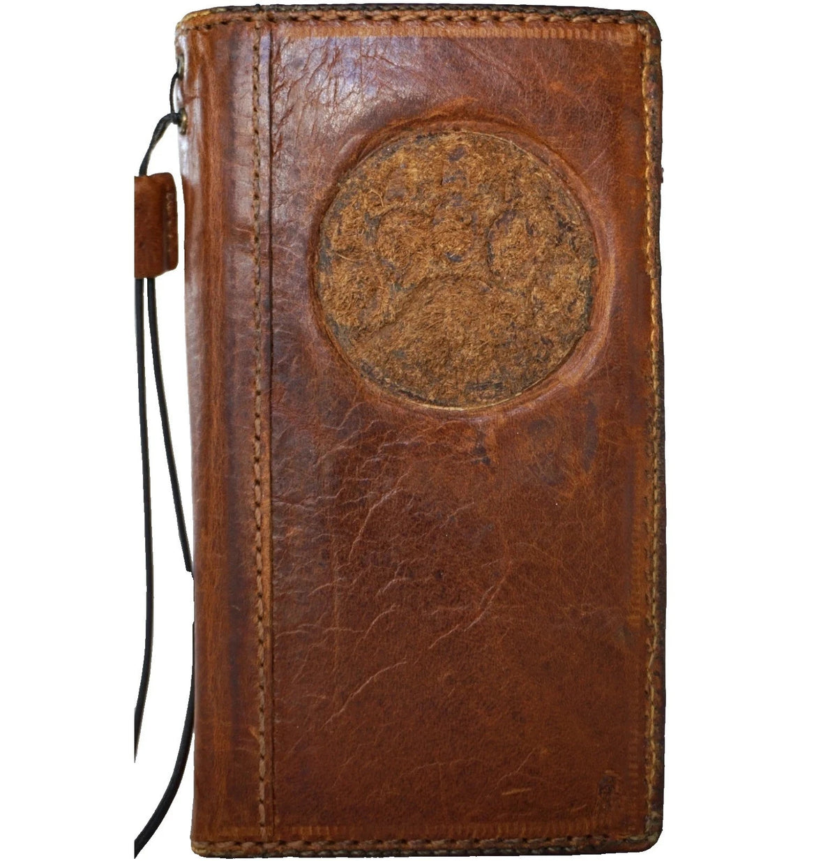 Genuine leather Google Pixel case by DAVISCASE, featuring a book-style wallet design with paw stamp, full grain leather finish.