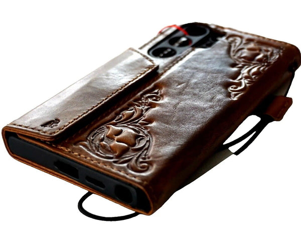 Genuine Leather Case for Samsung Galaxy S24 Ultra Book Wallet HandMade Rubber Holder Cover Wireless Charger Luxury Tan Magnetic Ai
