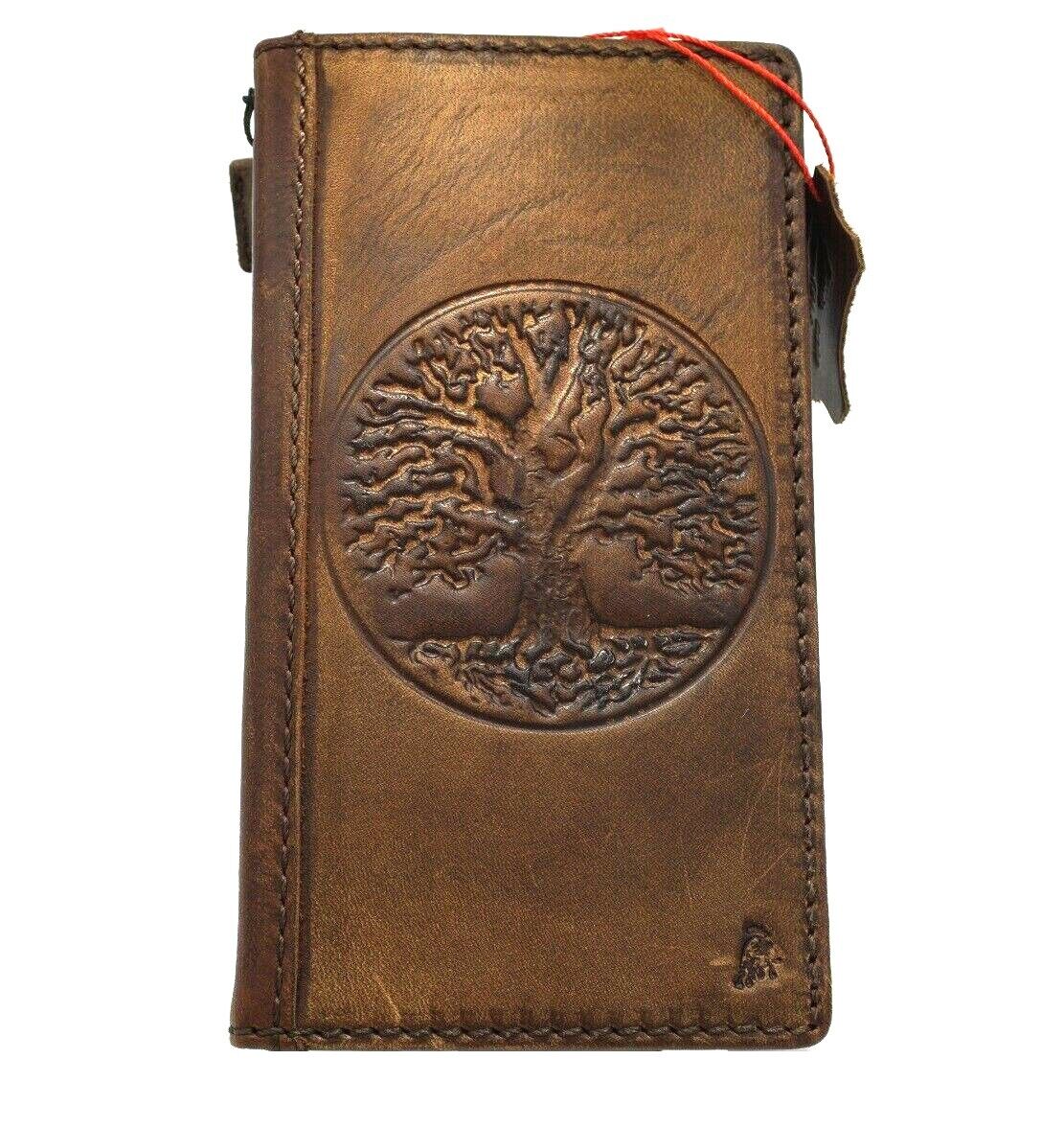 Genuine leather Google Pixel 7 Pro case with Tree of Life design, wallet fold stand, dark leather, DAVISCASE branding.
