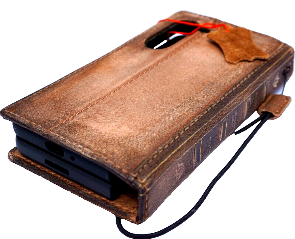 Handmade genuine leather phone case with wallet for Galaxy S26, S24, S25 Ultra, Z Fold 8, 6, 7, featuring vintage Bible book style.