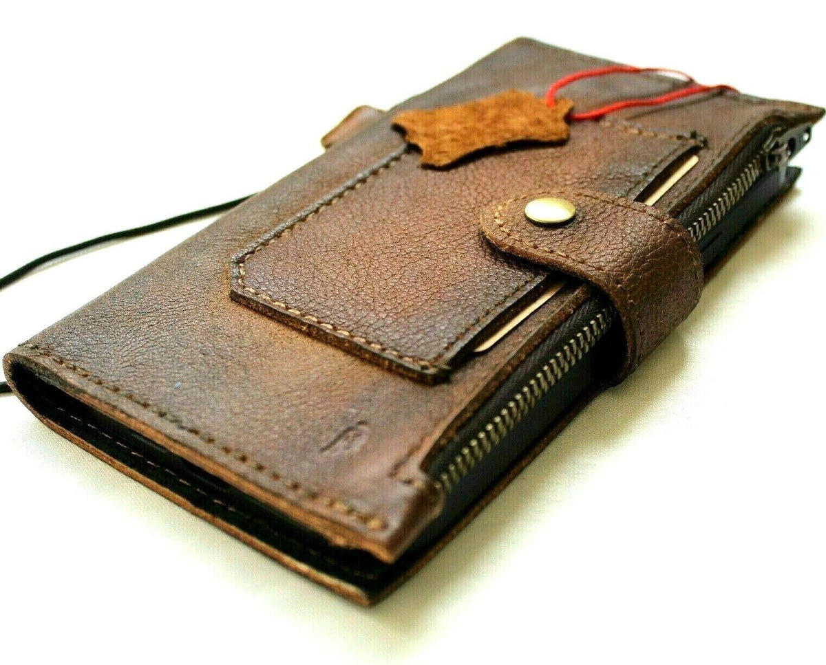 Handmade genuine leather phone case for Galaxy S26, S25, Z Fold 4-7, and Note models by DAVISCASE, featuring zipper and wallet design
