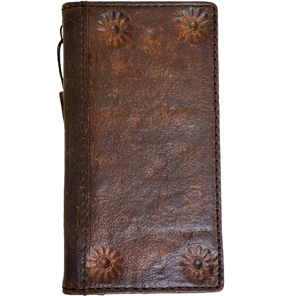 Handmade genuine leather phone case for iPhone 11-18 Pro Max with vintage rustic design, credit card slots, and wallet style by DAVISCASE.
