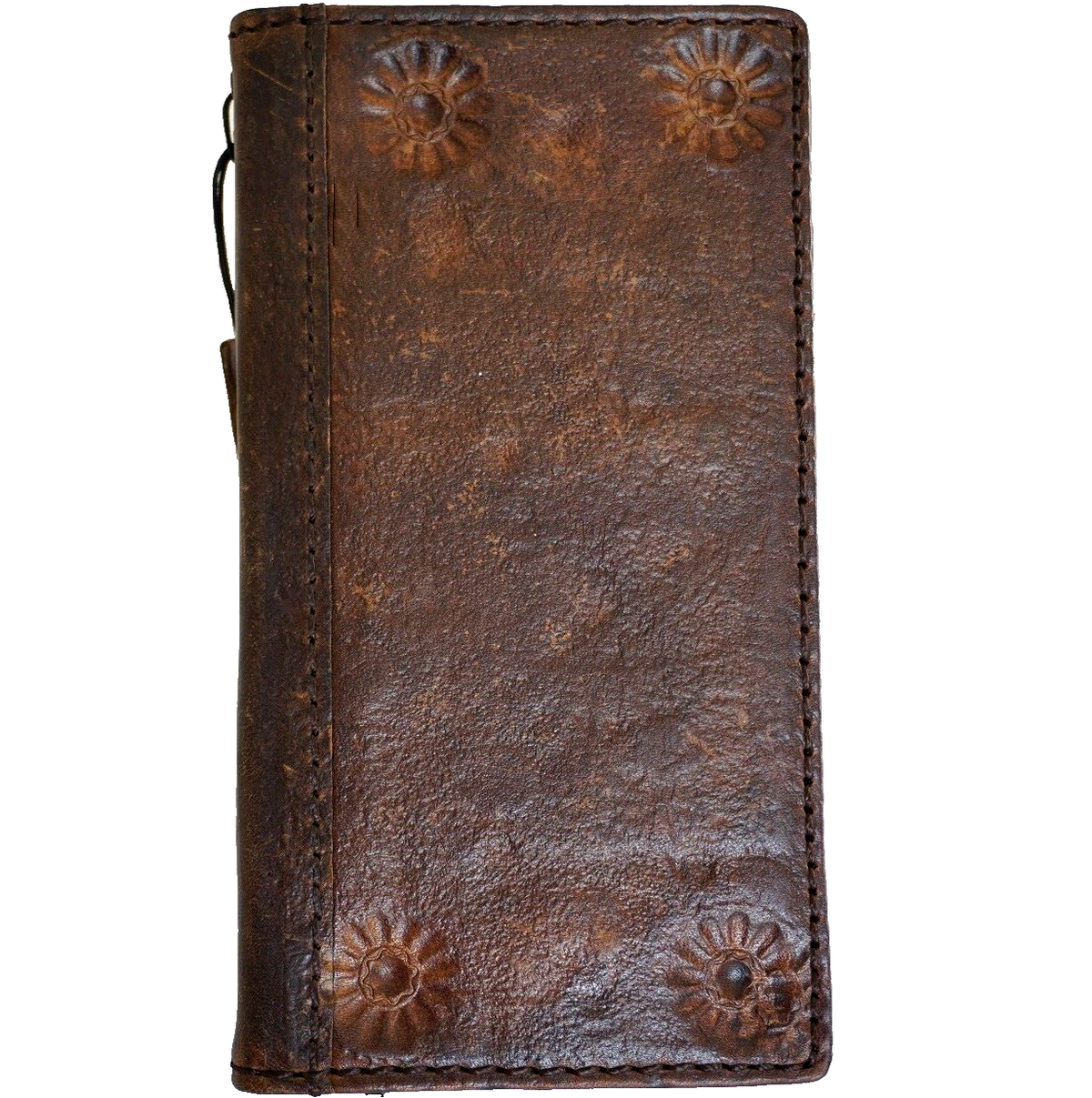 Handmade genuine leather phone case for iPhone 11-18 Pro Max with vintage rustic design, credit card slots, and wallet style by DAVISCASE.