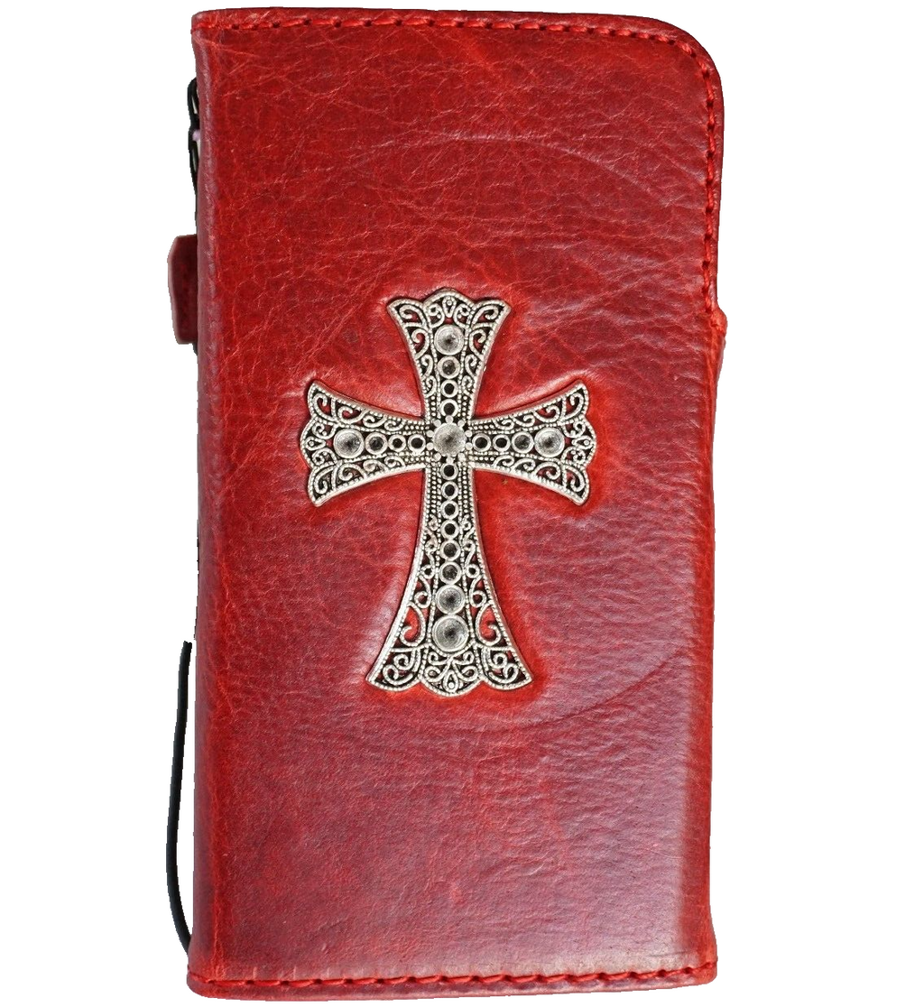 Handmade genuine leather case for Samsung Galaxy S24 Ultra by DAVISCASE, red wine color with magnetic AI cross and wireless charging compatibility.