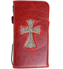 Genuine Leather Case for Samsung Galaxy S24 Ultra Book Wallet HandMade Rubber Holder Cover Wireless Charger Luxury Red Wine  Magnetic Ai Cross