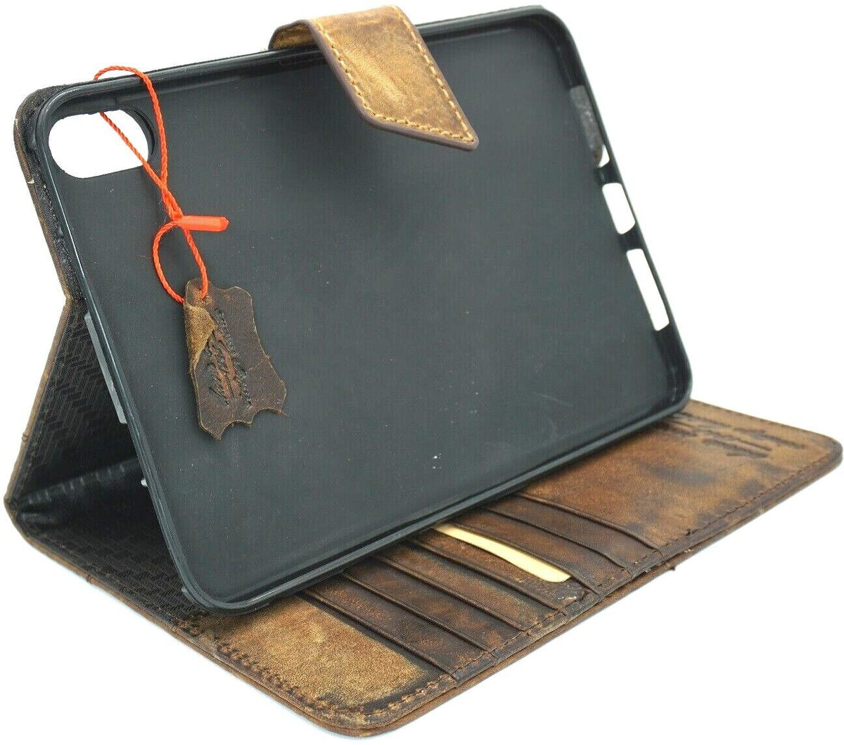 Genuine leather iPad Mini case by DAVISCASE with card slots, handmade design, fits Apple iPad Mini 4-7th gen, luxury Polish craftsmanship