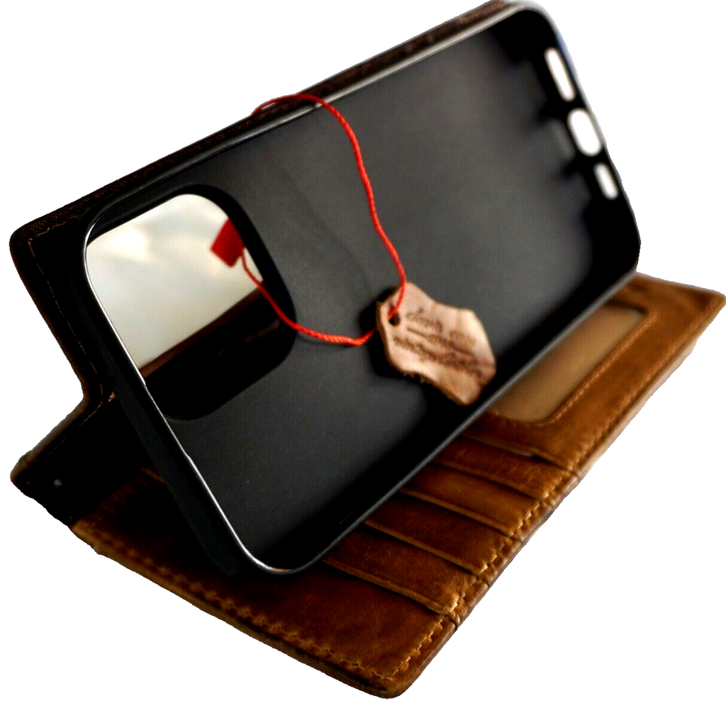 Genuine leather phone case for Samsung Galaxy S22, S21, S20, Note, A Series, and more, with vintage art wallet design and full grain leather.