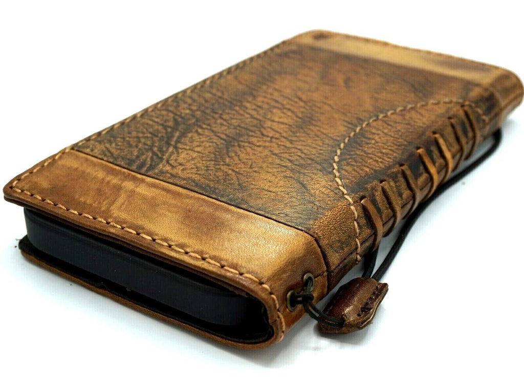 Handmade genuine leather phone case for iPhone 11-15 Pro Max, vintage style with credit card slots, crafted by DAVISCASE.