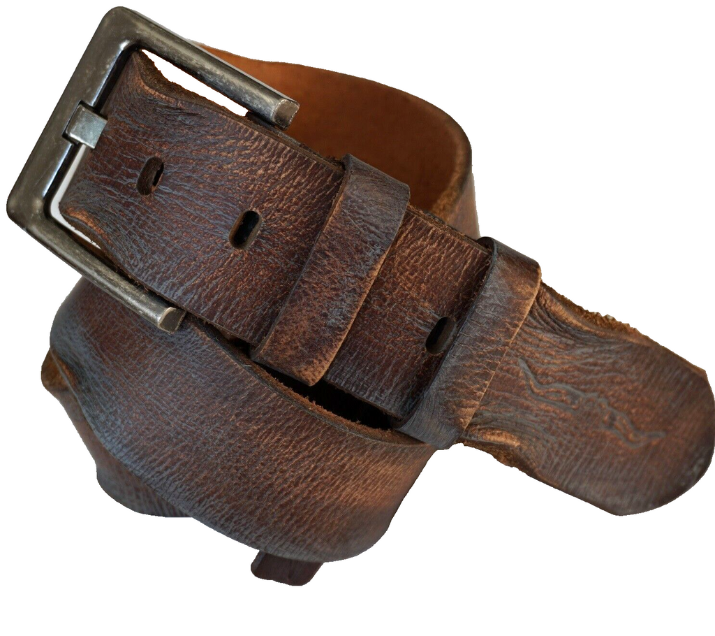 Handmade genuine full leather belt for men and women, vintage style with stone wash finish, available in multiple sizes.