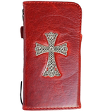 Genuine Leather Case Wallet For Apple iPhone 11 12 13 14 15 Pro Max 8 plus SE XS Book Vintage Handmade Style Cover Wireless Full Grain Davis Luxury Red Wine Cross jesus