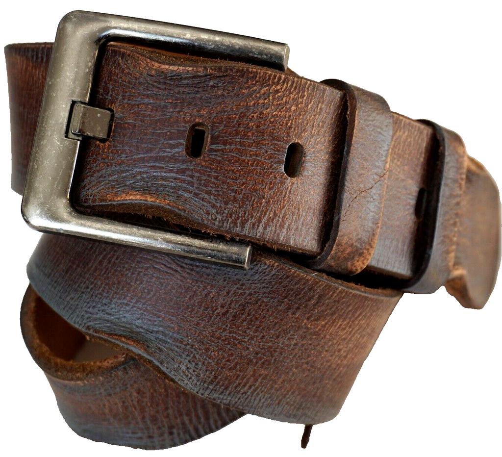 Handmade genuine leather belt for men and women in vintage style, available in multiple sizes with hand-stitched details.