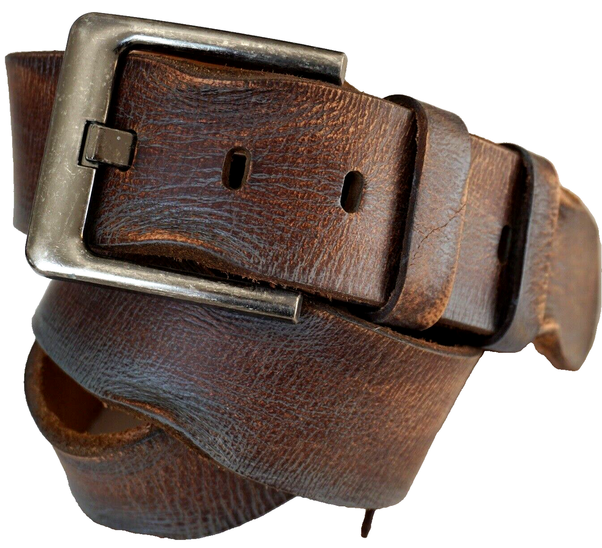 Handmade genuine leather belt for men and women in vintage style, available in multiple sizes with hand-stitched details.