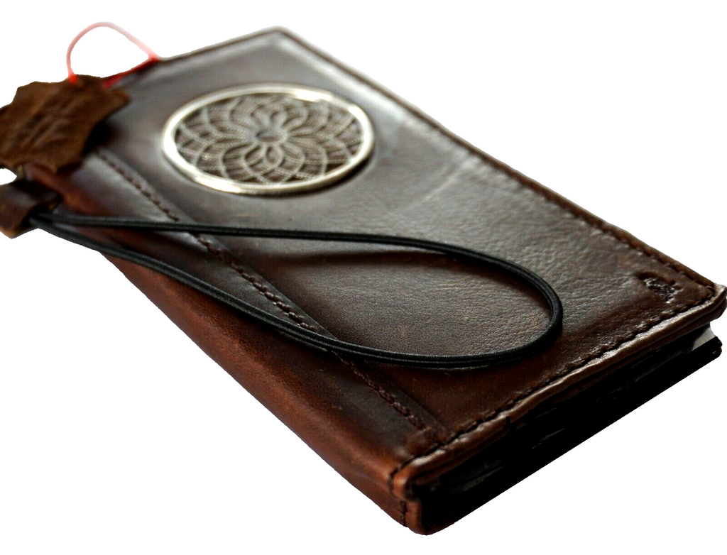 Handmade genuine leather phone case for iPhone 11 to 15 Pro Max with vintage design, credit card slots, and full grain leather by DAVISCASE.