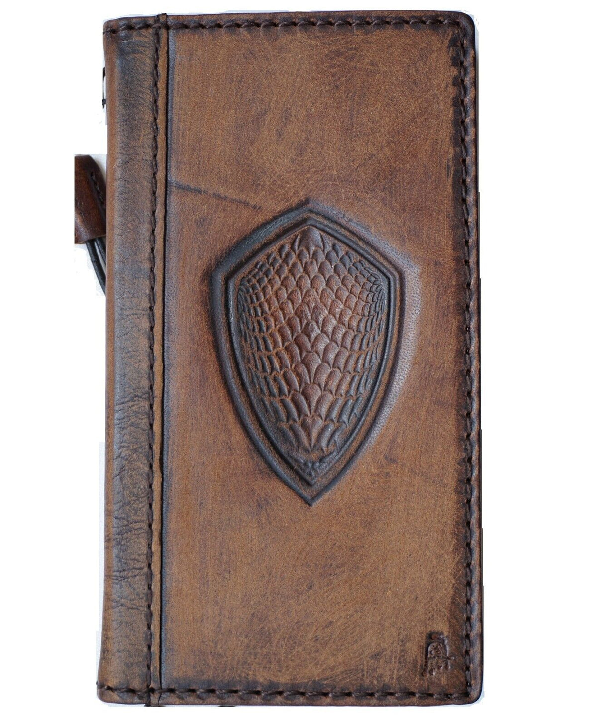 Handmade genuine leather phone case for Samsung Galaxy S22, S21, S20, S23, S24 FE Ultra, A71, A51, A12 with vintage diamond art wallet design.