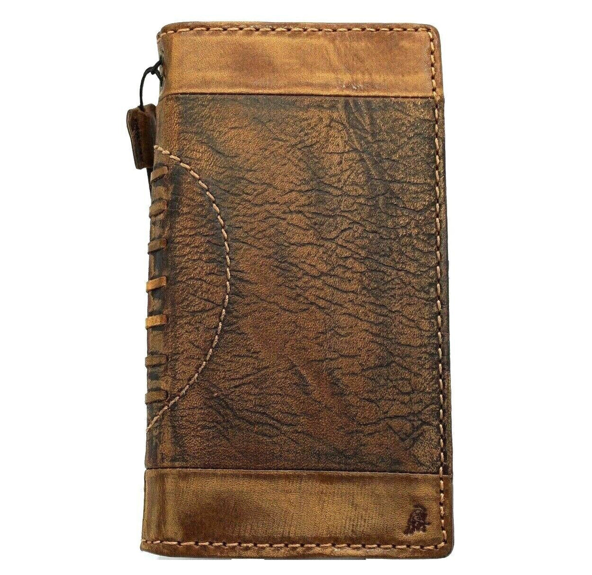 Handcrafted genuine leather phone case for iPhone 11-15 Pro Max, vintage style with credit card slots, by DAVISCASE.