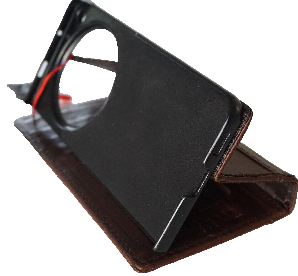 Handmade genuine leather phone case for OnePlus 12, 13, 15 models by DAVISCASE, vintage open wallet style with full grain leather.