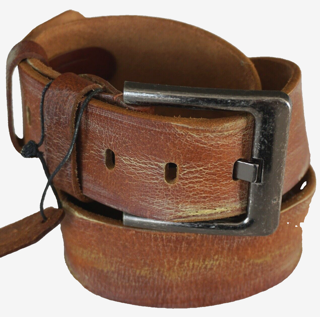 Genuine full leather handmade belt for men and women, vintage retro style with stone wash finish, available in multiple sizes.