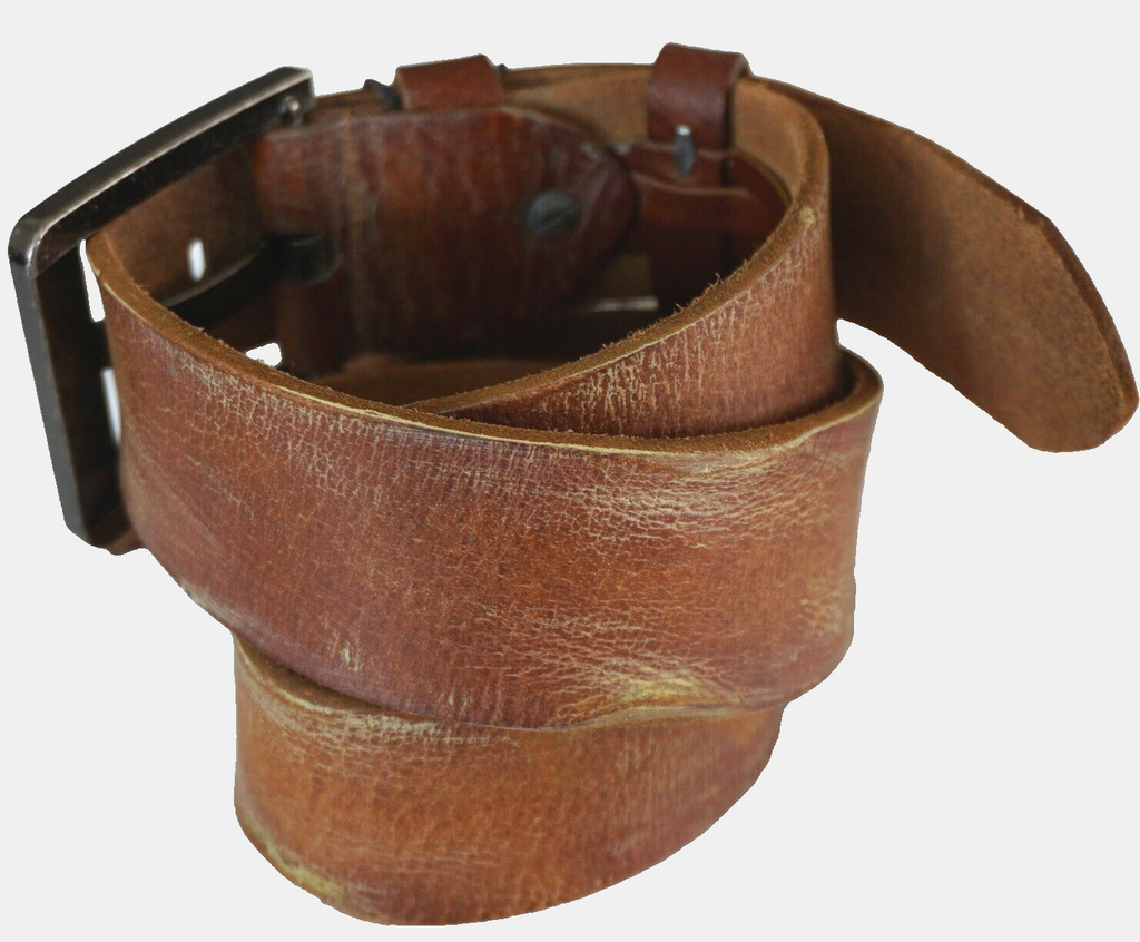 Handmade genuine full leather belt for men and women with vintage wash and classic retro style, available in multiple sizes.