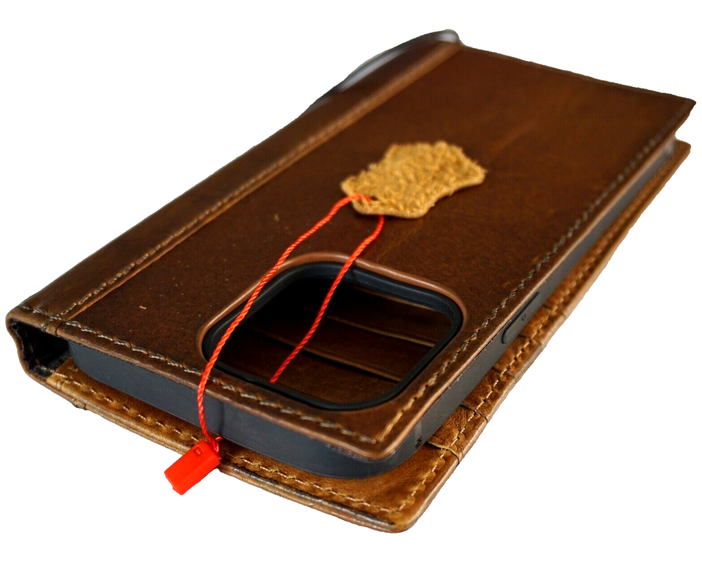 Handmade genuine leather phone case for Galaxy S22, S21, S20, S23, S24 Ultra, A13, A71, A51, with vintage art wallet design.