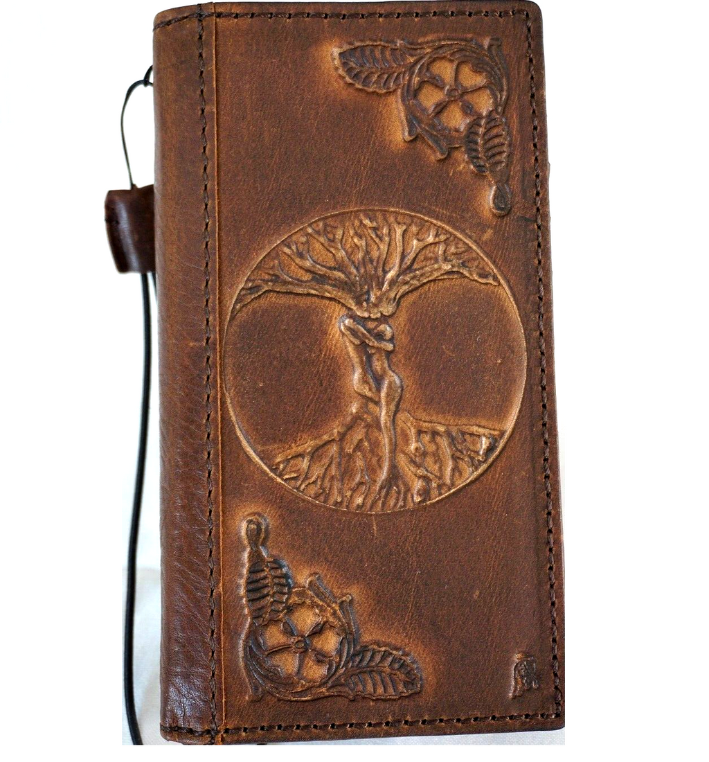 Genuine leather Google Pixel Fold case by DAVISCASE featuring The Tree of Life, Adam and Eve design, with wallet stand and wireless charging.
