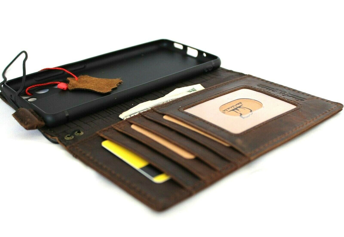 Handmade genuine leather Nokia C32 wallet case with card slots, wireless charging holder, slim soft rubber design by DAVISCASE