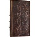 Handmade genuine leather phone case for Samsung Galaxy S24, S25, S22, Note 20, Z Fold 4, with wallet and vintage Bible book design.