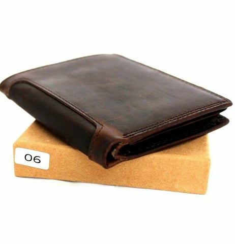 GENUINE VINTAGE full Leather wallet for Men 6 credit card slots 3 id windows Trifold handmade Tan slim Daviscase