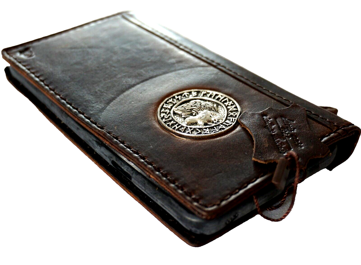 Handmade DAVISCASE genuine leather phone case for Galaxy S22, S21, S20, Z Fold 3, 4, 5, 6, 7 with wallet and mini dog design.