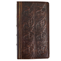 Handmade genuine leather phone case for iPhone models with Bible craft design, by DAVISCASE, featuring a wallet-style cover.