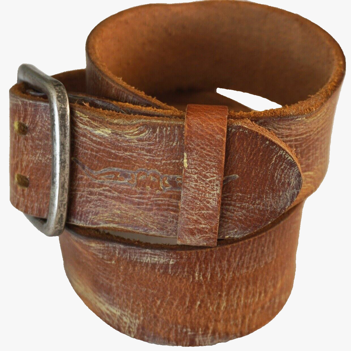Genuine full leather handmade belt for men and women with vintage retro style, double holes, stone wash finish, available in multiple sizes.