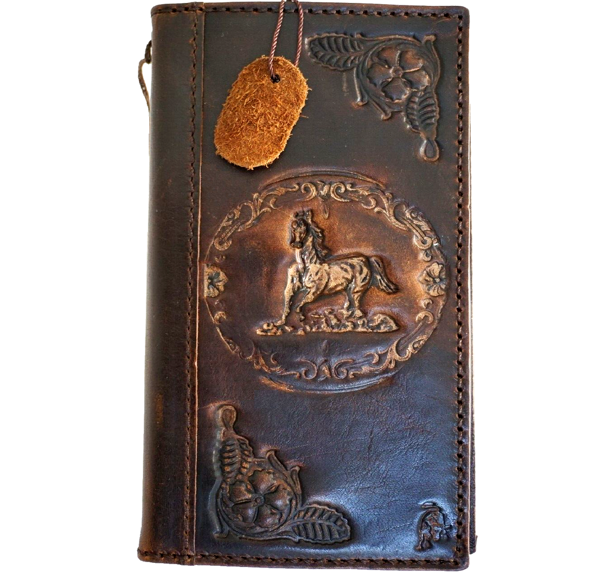 Handmade genuine leather phone case by DAVISCASE for iPhone 11-16 Pro Max, vintage style with credit card slots and full grain leather.