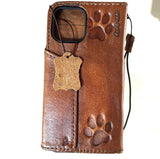 Genuine Leather Case For Apple iPhone 11 12 13 14 15 Pro Max 6 7 8 plus SE 2020 XS Wallet  Book Vintage Style ID Window Credit Card Slots Cover Wireless Full Grain Davis luxury Mini Art Magnetic Diy  Dog Paw