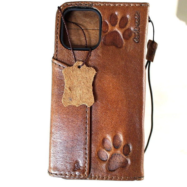 Genuine Leather Case For Apple iPhone 11 12 13 14 15 16 Pro Max 6 7 8 plus SE 2020 XS Wallet  Book  luxury Magnetic Dog Paw