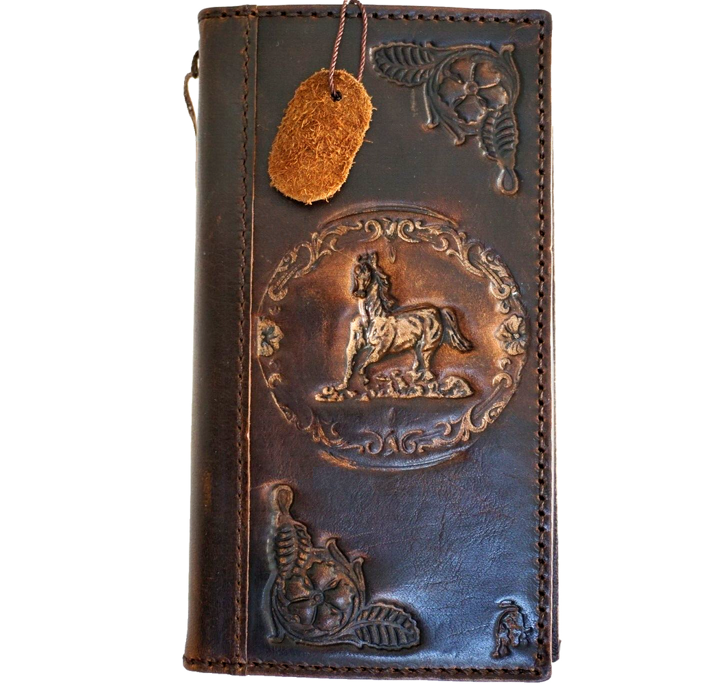 Handmade genuine leather phone case for iPhone 11-16 Pro Max, vintage style with credit card slots, by DAVISCASE.
