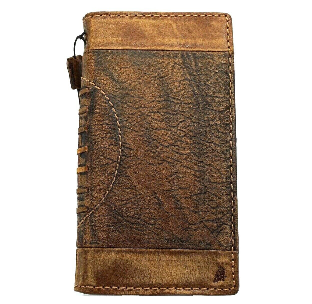 Handmade genuine leather phone case for iPhone and Samsung models with vintage style, card slots, and full grain leather design.