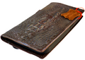 Handmade DAVISCASE genuine leather phone case for iPhone models with vintage crocodile style, credit card slots, and full grain leather design.
