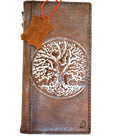 Handmade genuine leather phone case for iPhone 12-16 Pro Max, SE, XS with vintage Tree of Life design, crafted by DAVISCASE.