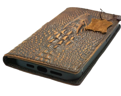 Handmade genuine leather phone case for Galaxy Z Fold 8-7, vintage crocodile style with wallet and credit card slots, by DAVISCASE.