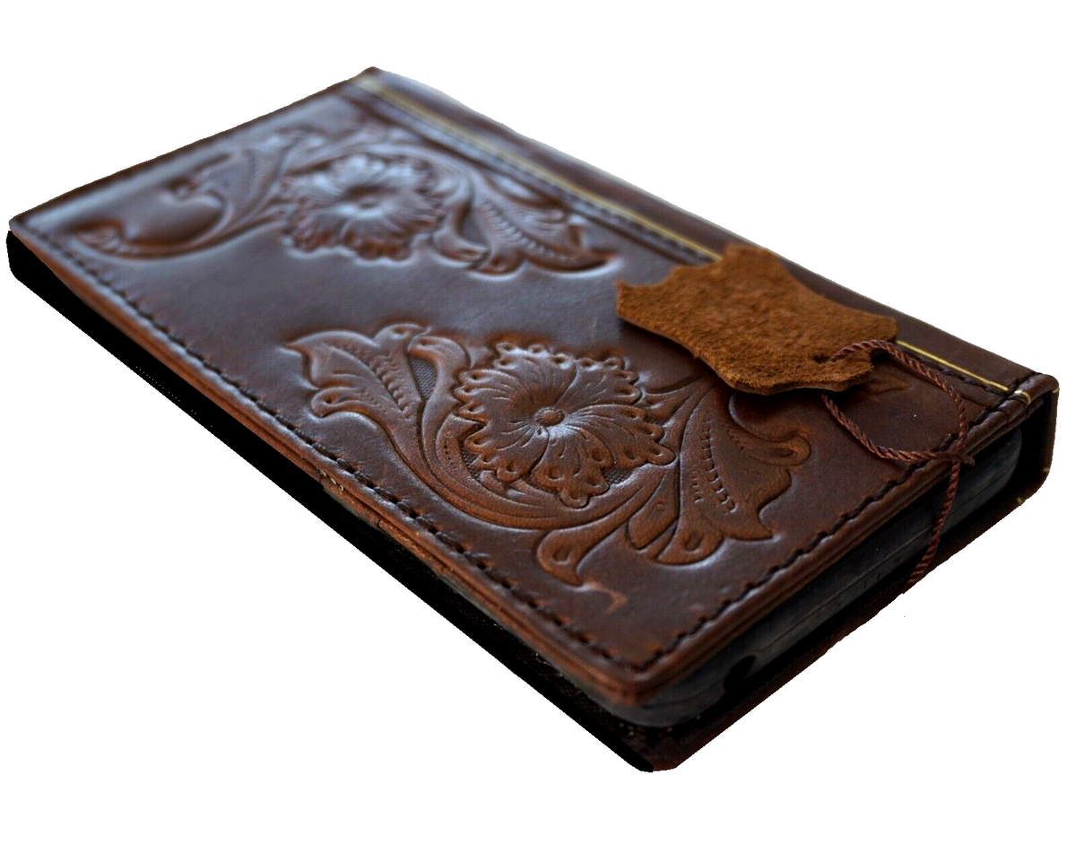 Handmade genuine leather Galaxy Z Fold 3-8 Ultra wallet case by DAVISCASE, crafted with luxury tan art Bible-inspired design.