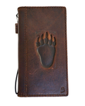Genuine leather phone case by DAVISCASE for iPhone 11-15 Pro Max, vintage handcrafted wallet style with credit card slots and bear paw design.